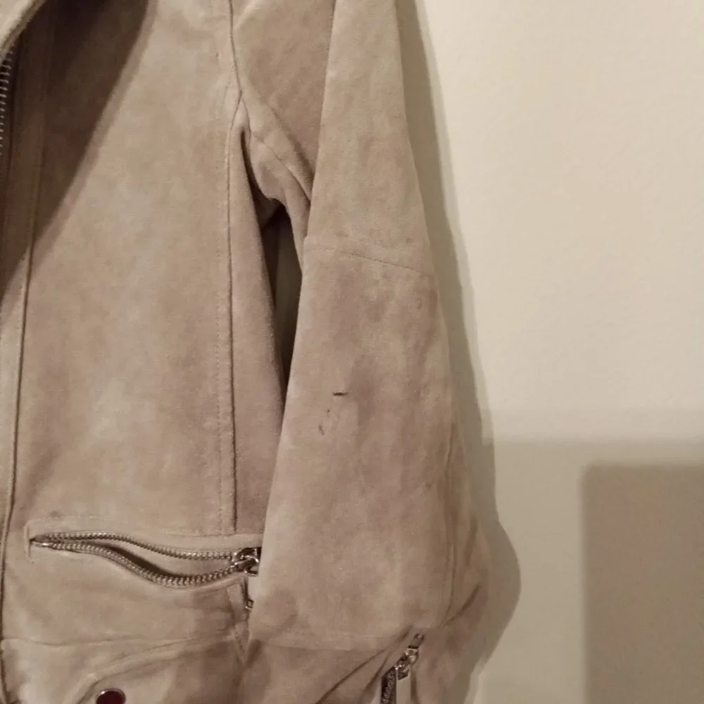 H&M Faux Suede Tan Biker Jacket Size 4 - Picture 3 of 9